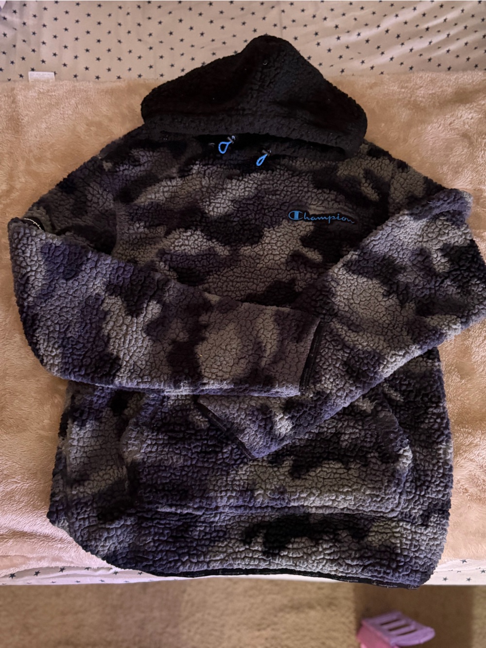 Champion Mens Black and Gray Camo Sherpa Hoodie